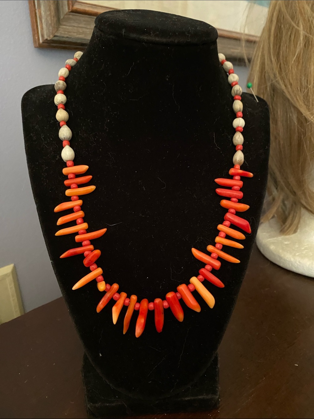 V! Necklace Red Coral Sea Mediterranean Hand Made 9” vintage in great condition